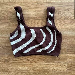 Le Lis Brown and Cream Crop Sweater Top - L